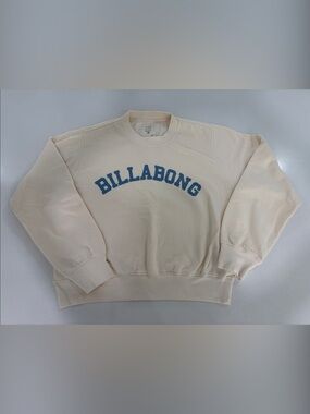 Billabong Cream Cropped Oversized Sweatshirt with Blue Arch Logo